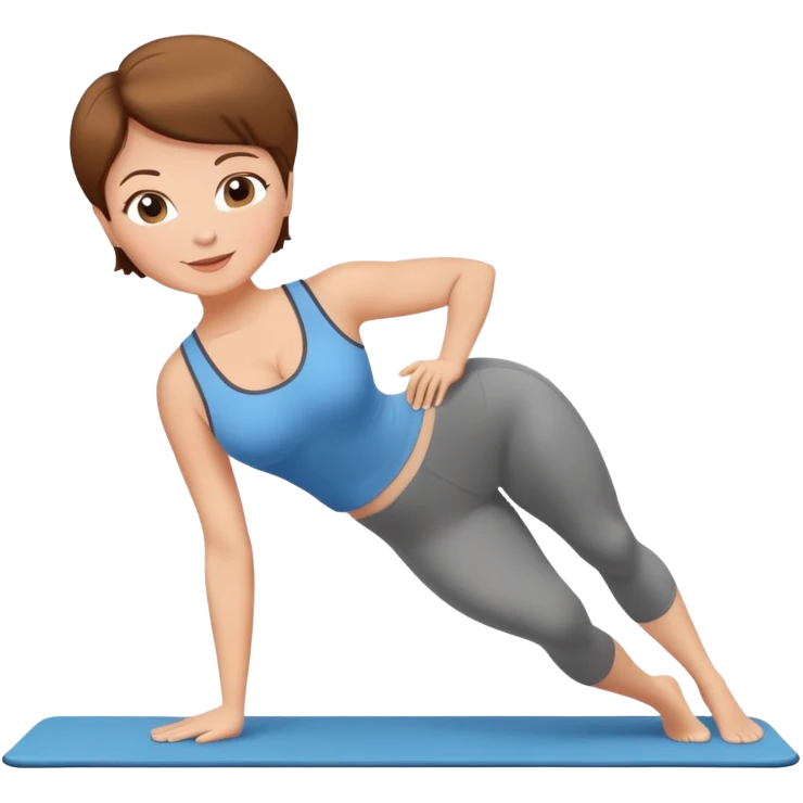 Pretty, sexy, mature, slightly curvy white Woman with short brown hair doing Pilates exercises  emoji