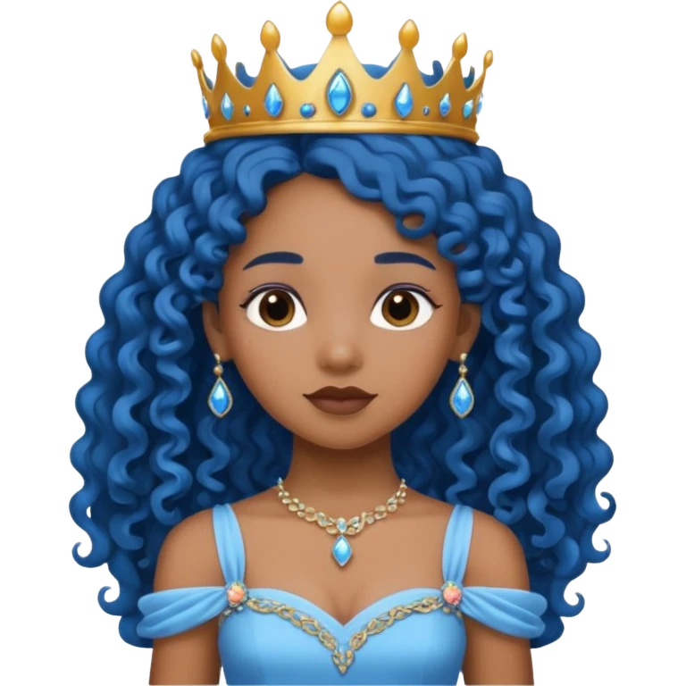 black girl blue long curlly hair princess  emoji