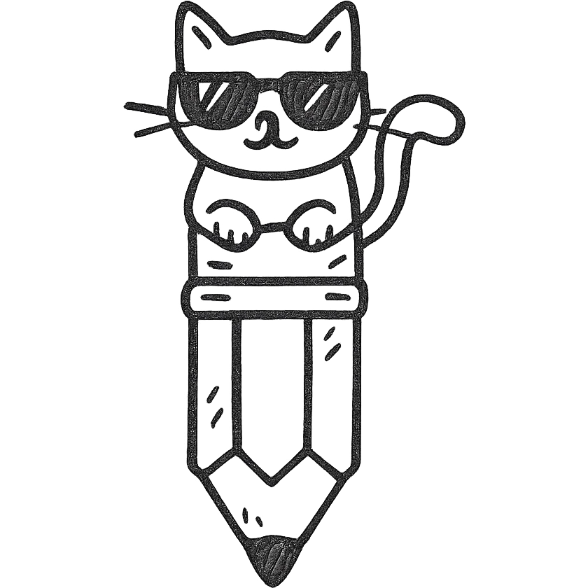 A big pencil with a kitten in sunglasses emoji