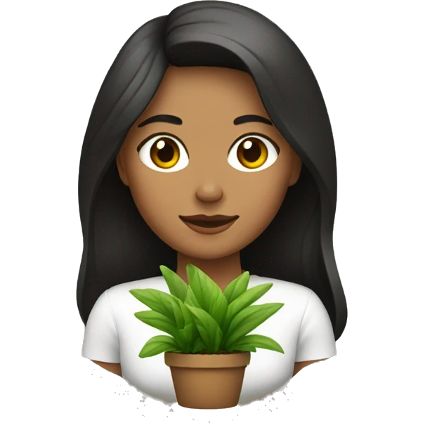 mujer blanca y pelo negro con plantas emoji