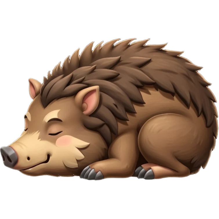 dark brown and fluffy boar full body, sleeping emoji