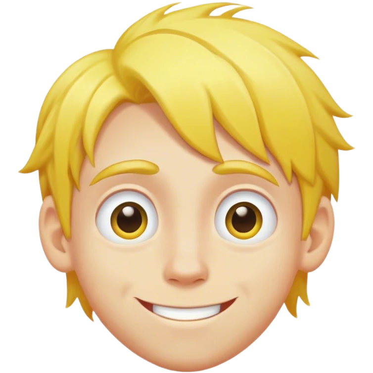 a boy with yellow hair lazy eye and a goofy smile emoji