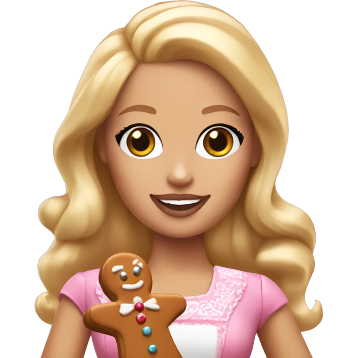 Blonde Barbie with holding a gingerbread man  emoji