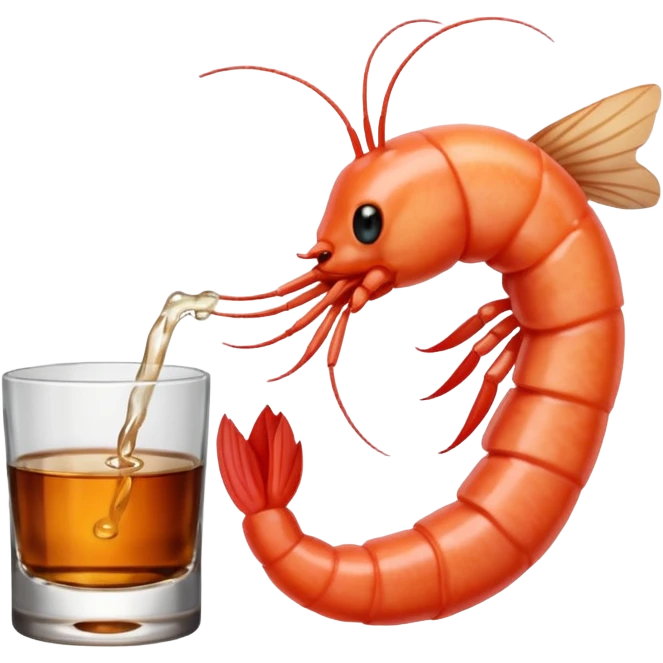 A SHRIMP DRINKING BOURBON, CLASSY, PHOTOREALISM emoji