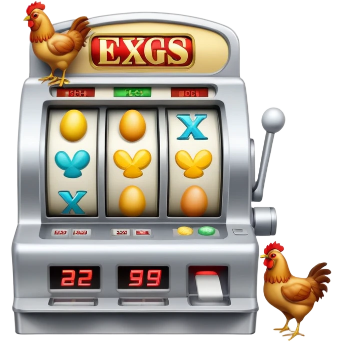 Slot machine with eggs instead of reels
— Cool visual metaphor: three eggs in a slot machine, with x's, question marks, money icons, chickens, etc. appearing on them. This immediately screams: “GAMBLING, TRY YOUR LUCK!” emoji