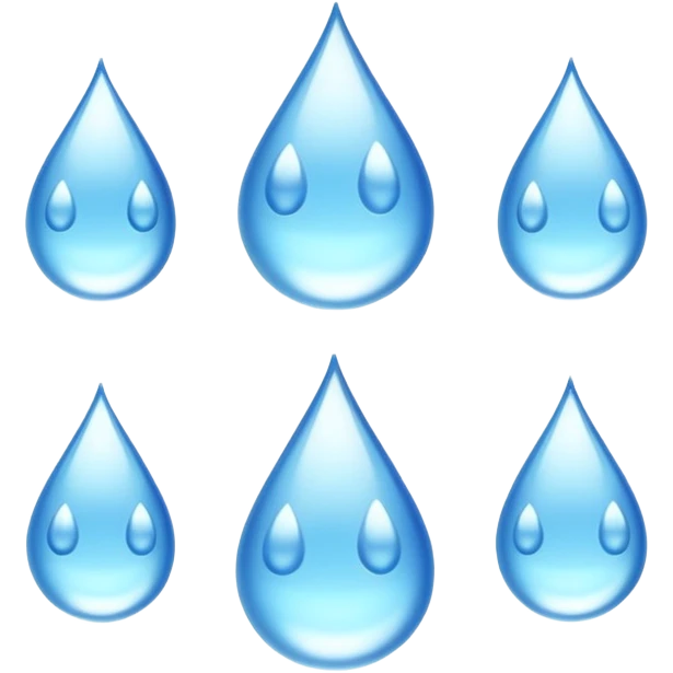 three equally sized droplets stacked on top of each other with two other droplets going outward from the middle droplet; 5 droplets total emoji