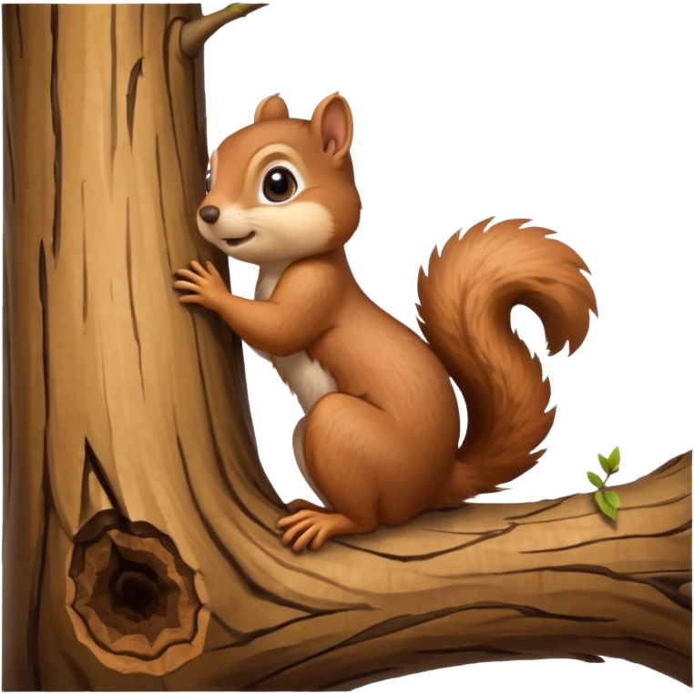 a squirrel sitting on a branch, eyes looking up, appearing to ponder emoji
