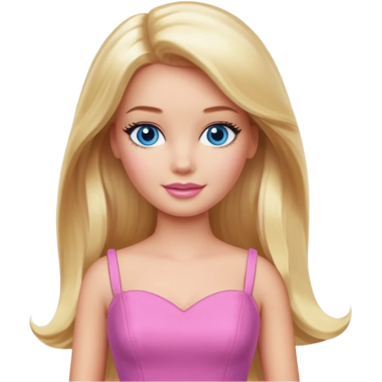 barbie, long blonde hair, pink dress, with blue eyes emoji