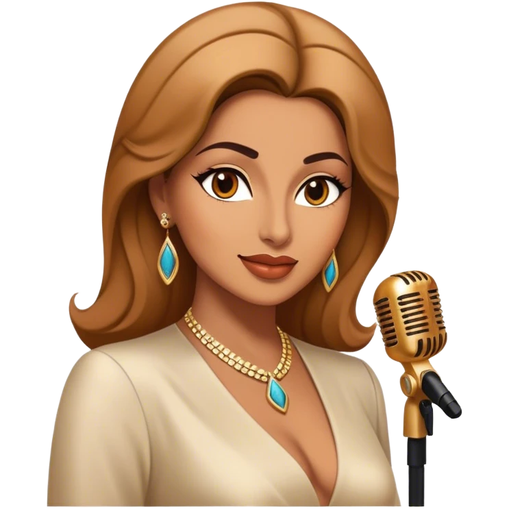 Cinematic Realistic Fairuz Portrait Emoji, depicted as an iconic Lebanese singer with graceful soulful expression and elegant attire, rendered with lifelike textures and warm radiant lighting that captures her timeless musical allure. emoji
