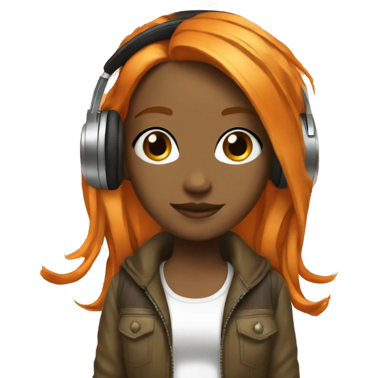 Girl Dj long Orange hair headset emoji