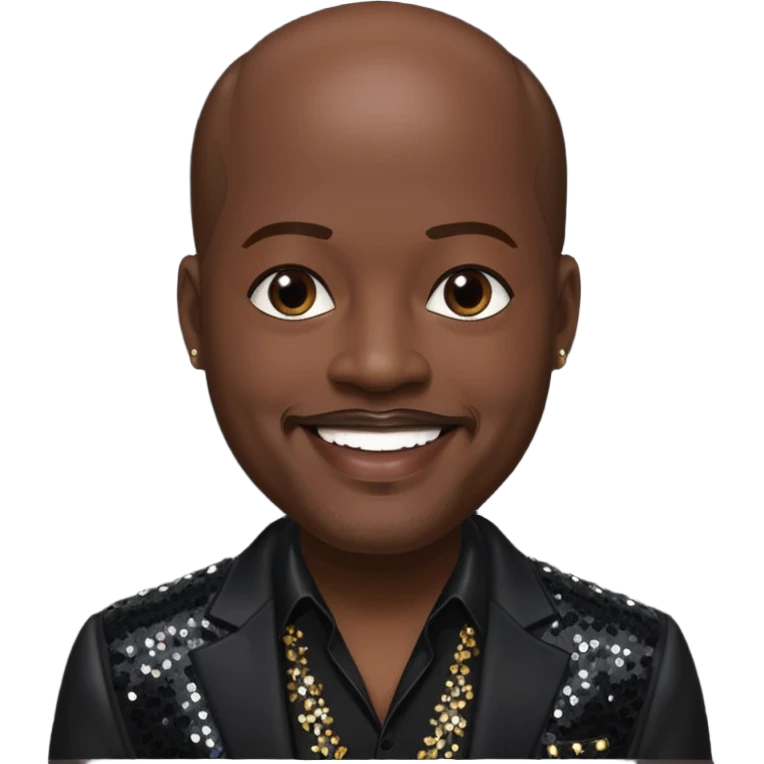 Will Downing with dark brown hair, black sequin outfit emoji