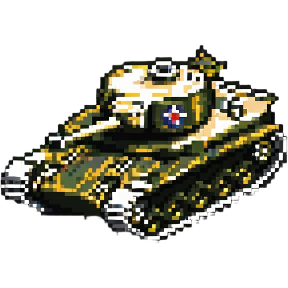Military tank with cannon in pixel art style emoji