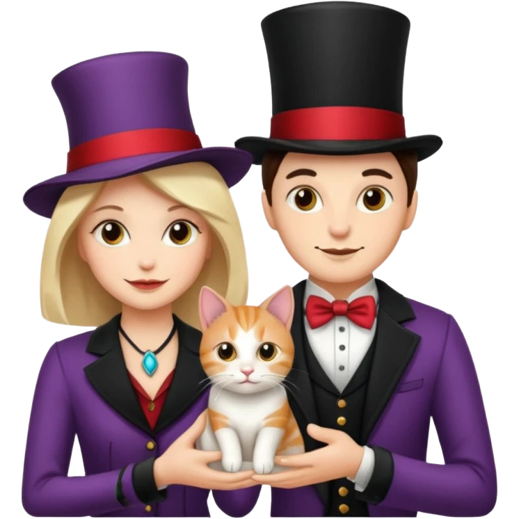 magician couple and their pet cat emoji