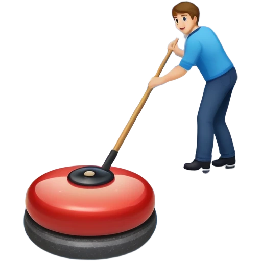 please, An icon featuring the curling rink, with its distinctive circles and a vibrant crowd in the stands. Snowflakes fall outside the arena, and bright lights illuminate the ice. a close-up curling stone sliding across the ice, with a broom nearby. Transparent background. emoji