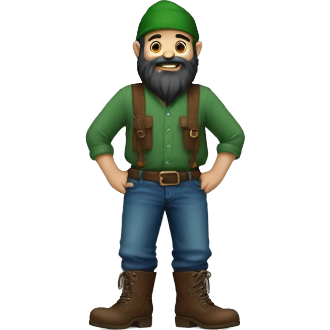 gnomo with dark beard, young, blue hat, green shirt, jeans and brown boots emoji