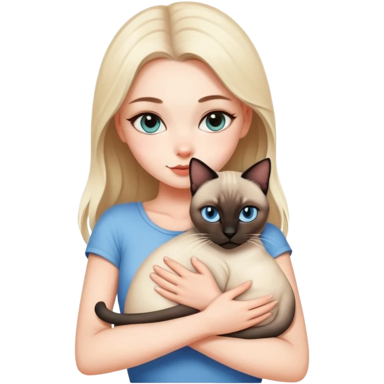 A beautiful and sexy white girl hugs a Siamese cat tightly emoji