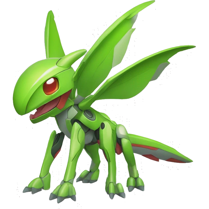 a shiny green Genesect-Flygon-Raptor-Fakémon—hybrid with a futuristic visor-helmet full body emoji