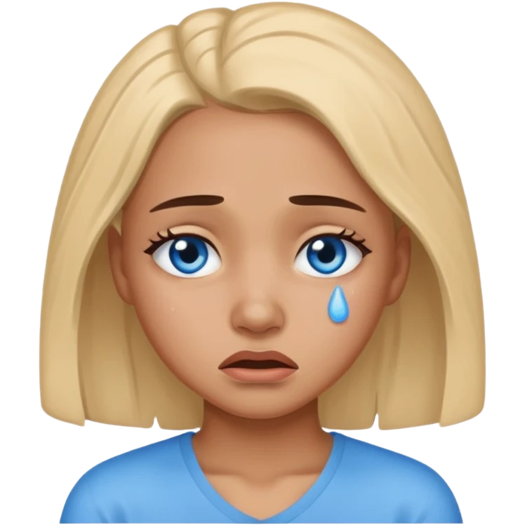 Pretty mixed girl with blue eyes crying because she sacrifices everyday emoji