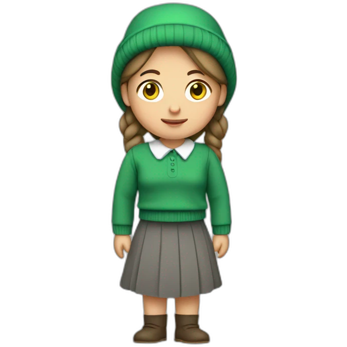 cocasian amish girl wearing a grey skirt and a green sweater  emoji