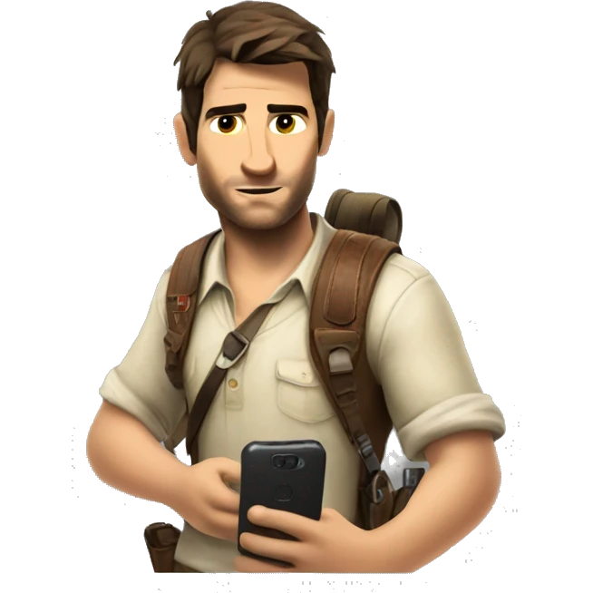 nathan drake with a smartphone emoji