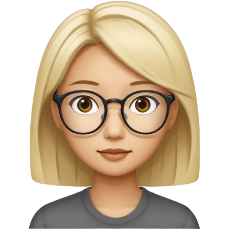 asian looking female with slight blonde hair a little longer  with eye glasses, fair complexion not that pointed nose but slighty little eye please emoji