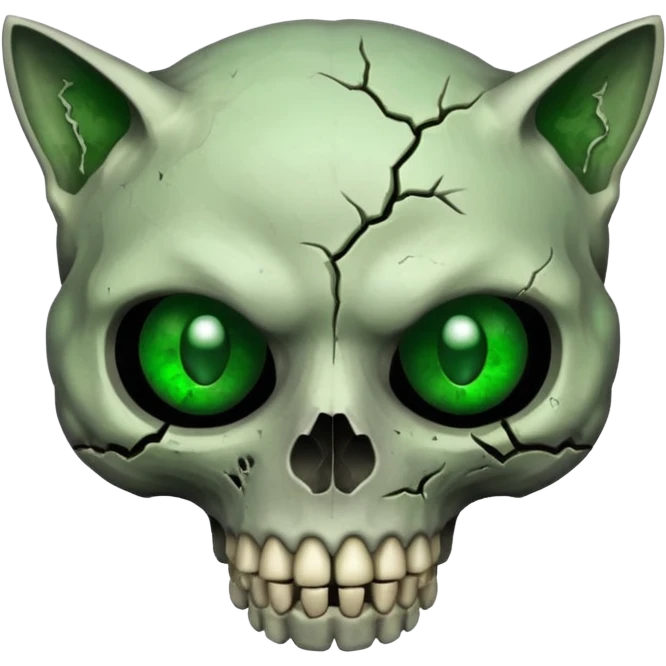 Zombie cat skull with green eyes emoji