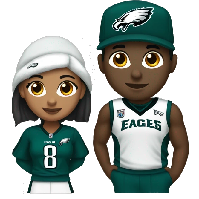 Brown skin couple in  Philadelphia Eagles clothing emoji