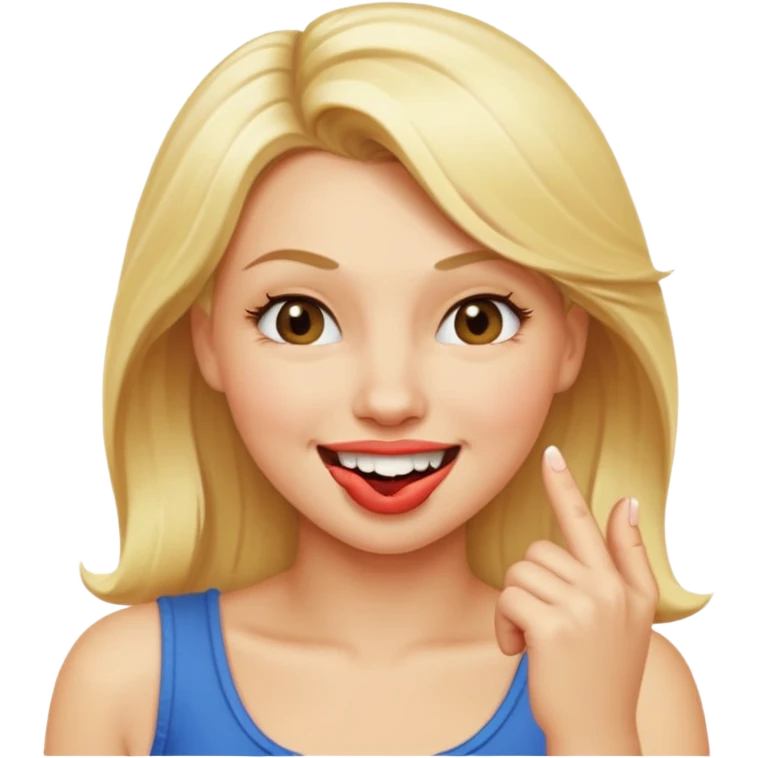 blonde woman with a flirtatious expression, biting her finger and winking emoji emoji