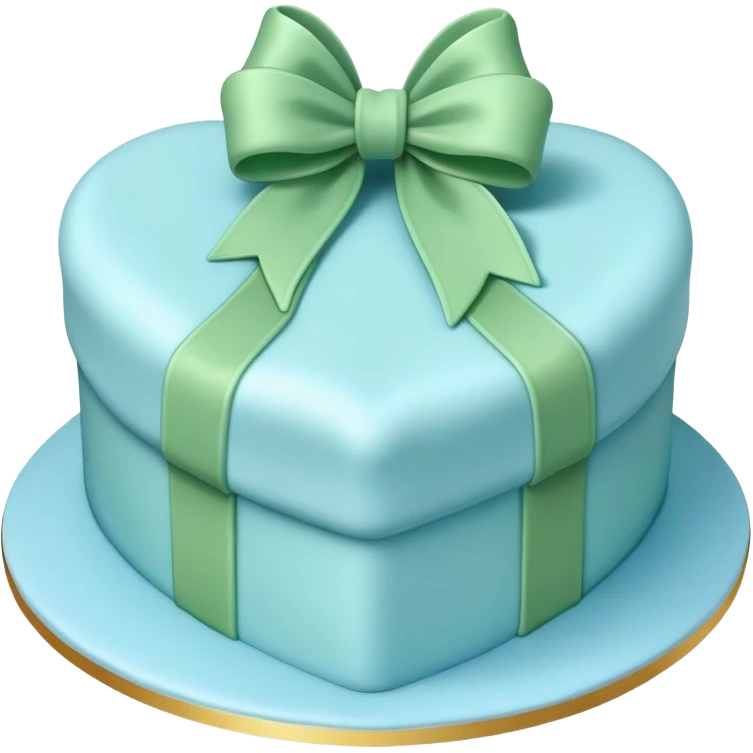 Heart shaped pastel blue birthday cake with a huge green bow emoji
