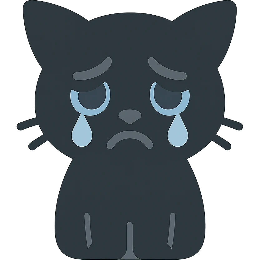 sad black cat with droopy ears and teary eyes emoji