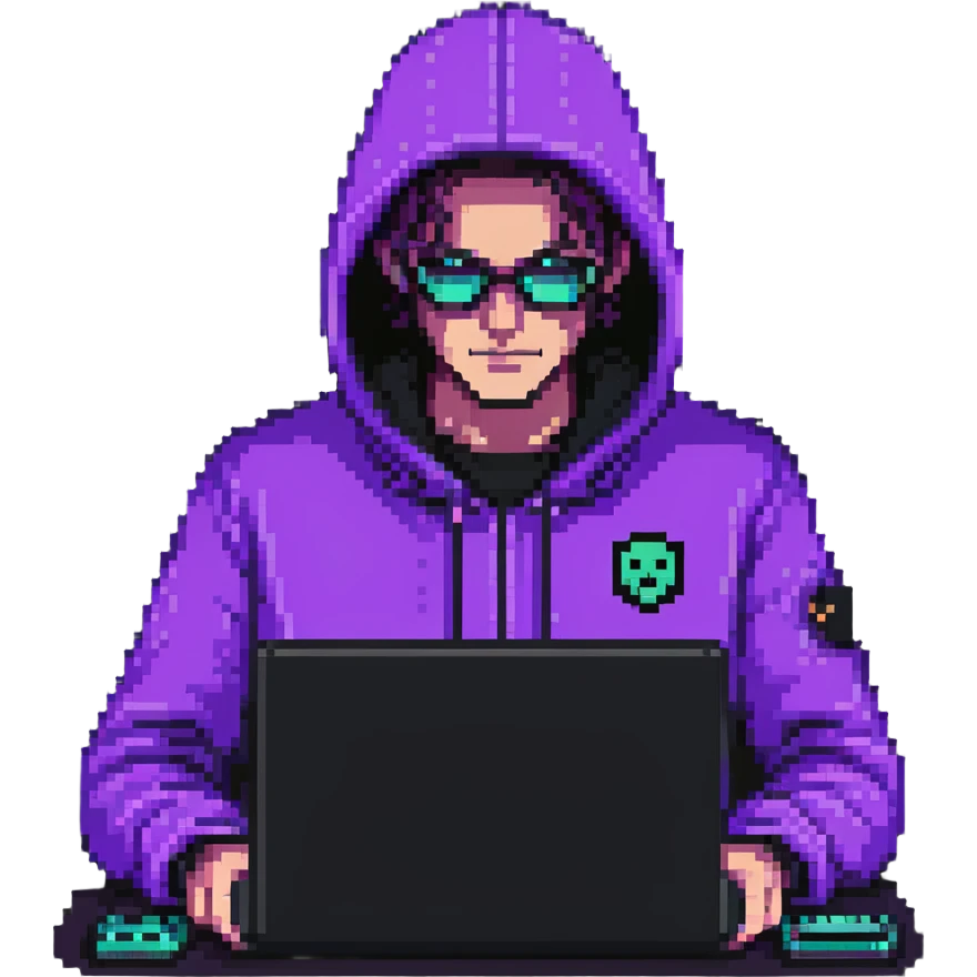 hacker with glowing purple laptop emoji