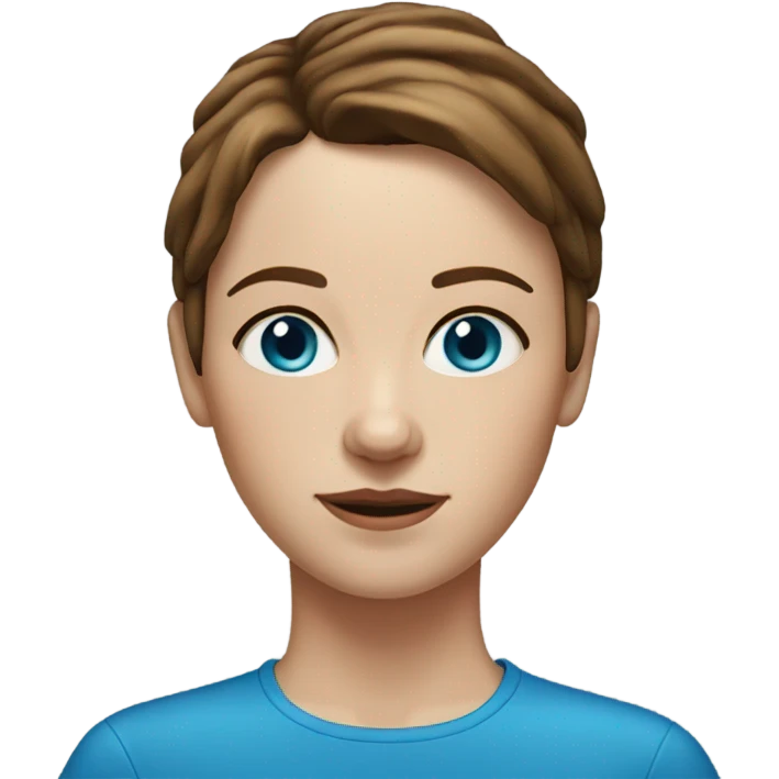 realistic portrait of white woman with shorter brown hair , blue eyes emoji