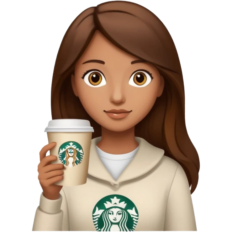 Girl, brown hair and brown eyes, Starbucks emoji