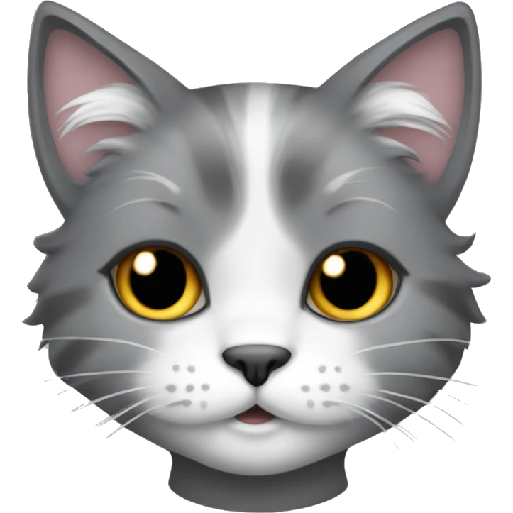 Grey fluffy cat-girl with a half-white muzzle emoji