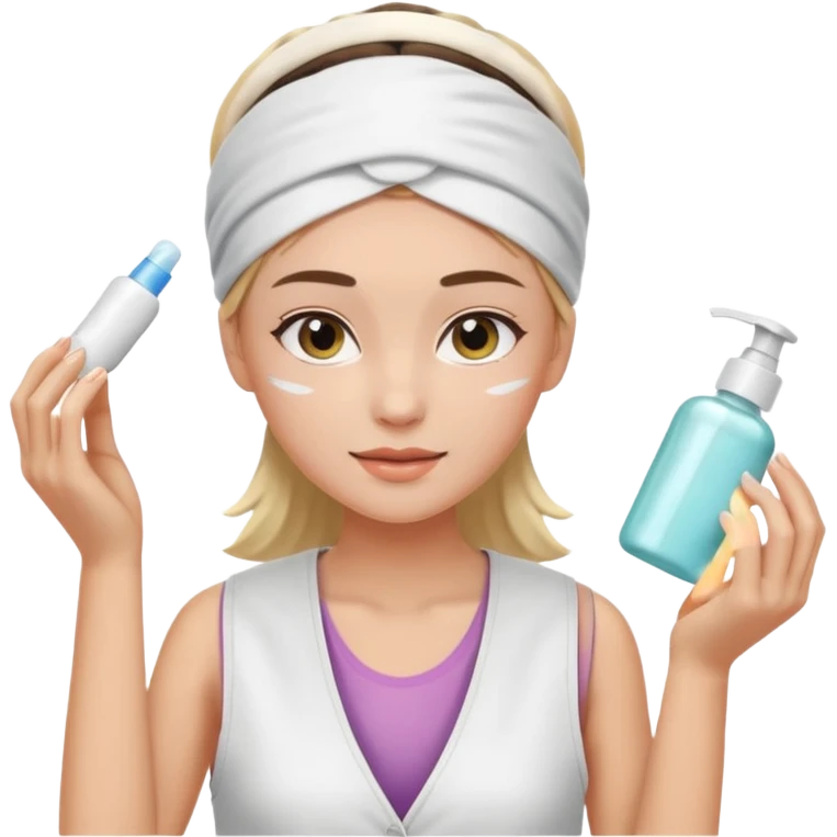Clean girl aesthetic emoticons, apply skincare products, headband, glowing skin, white vest, soft lighting emoji