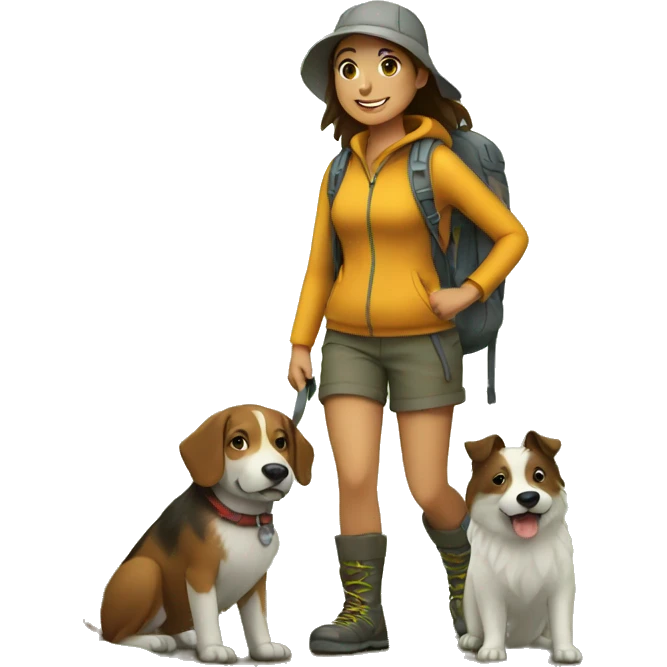 Girl and dog hikking emoji