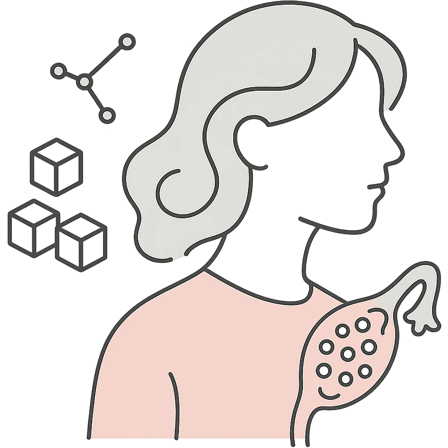pastel abstract art of a woman's silhouette with swirling hair, sugar cubes, and constellation-shaped polycystic ovaries, minimalist medical style emoji