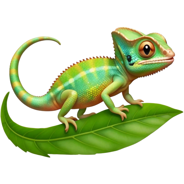 cinematic cute-smiling baby chameleon-realistic emoji,-blending-with-vibrant-greenery.-detailed-scales-in-shifting-colors,-showing-the-chameleon’s-ability-to-camouflage.-soft-natural-light-highlights-its-texture.-light-background, zoomed into its face emoji