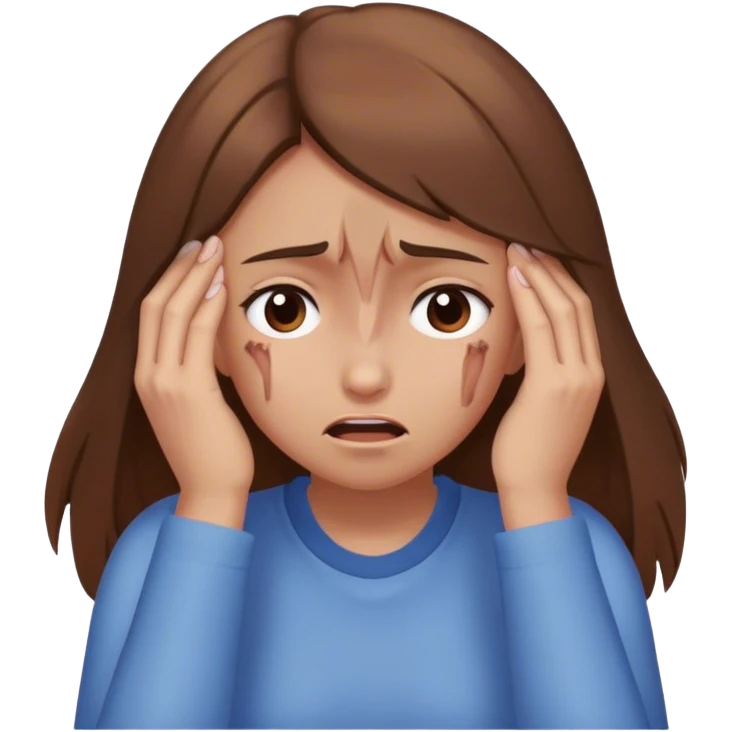 Brown haired girl with head pain emoji