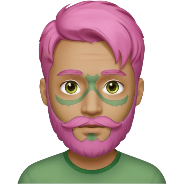 pink haired man with full full face green clay mask and beard emoji