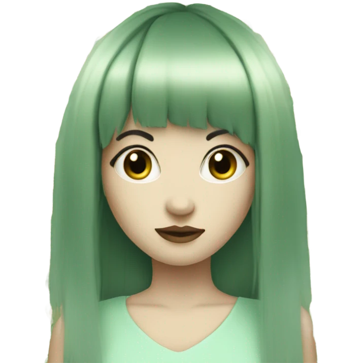 make a very pale women, with green skin and a long black hair with a fringe (bangs) emoji