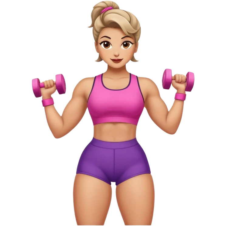 Strong gym girl, thick thighs, makeup, hairstyle, happy emoji