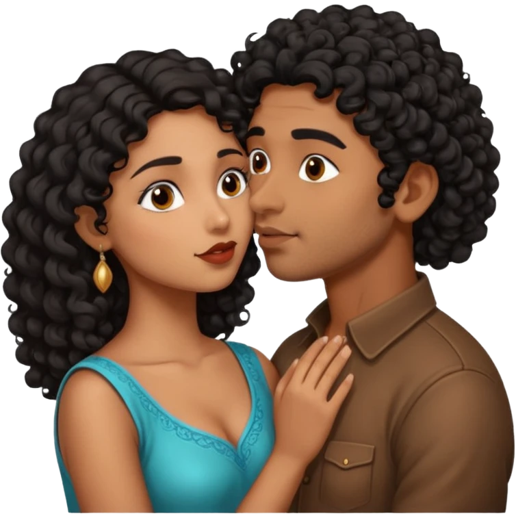 Indian girl with curly hair kissing Indian man emoji