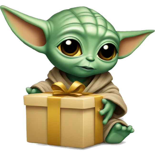 Baby Yoda holds gift box emoji