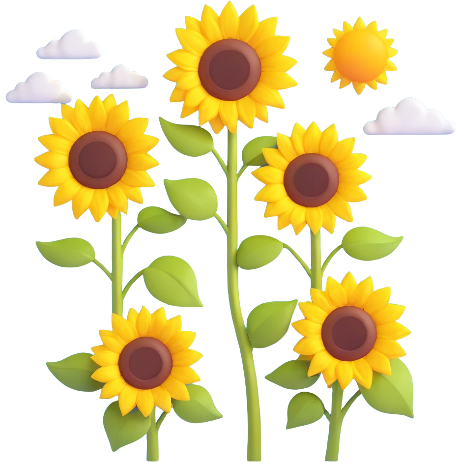 Two sunflowers with a yellow background and a sun in the sky emoji