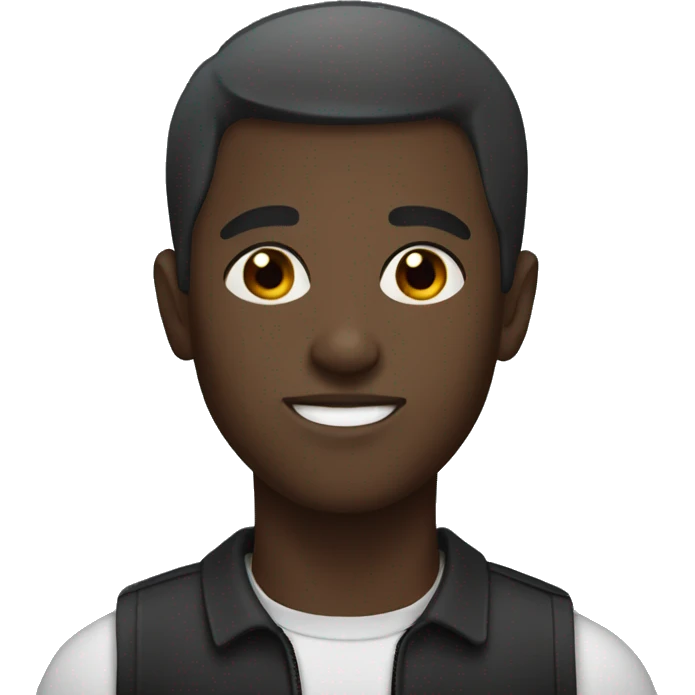 Young, dark-skinned man with short hair and black eyes emoji