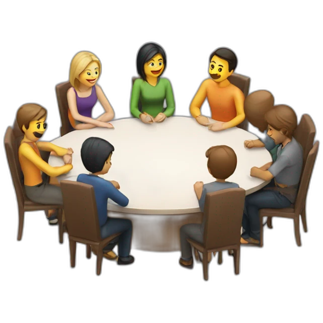 7 people sitting around a rounded table emoji