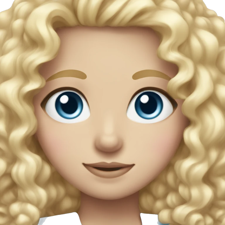 Soft blond curly girl white skin blue eyes in light pink bow emoji