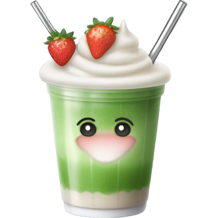 hyper realistic iced matcha latte with strawberry cold foam and a silver straw  emoji