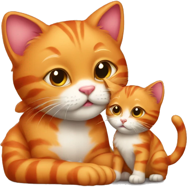 A big red cat kisses a small tricolor kitty emoji
